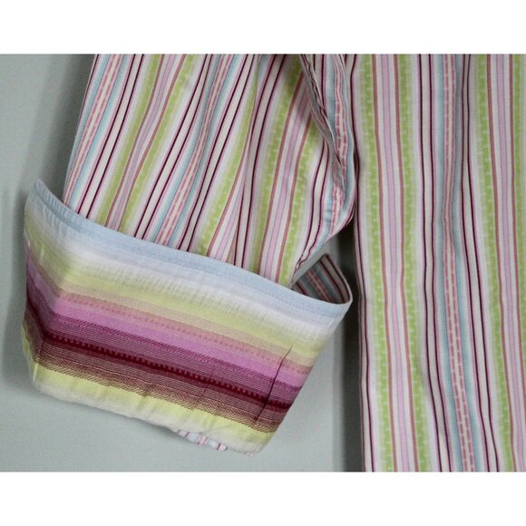ROBERT GRAHAM Pink Purple Lime Green Striped Flip Cuff Button Down Shirt, 2XL - Picture 4 of 10